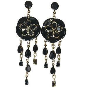 Gold tone glass rhinestones long earrings